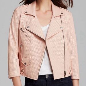 Rebecca Minkoff Perforated 100% Lambskin Leather Moto Jacket , Size M Pink